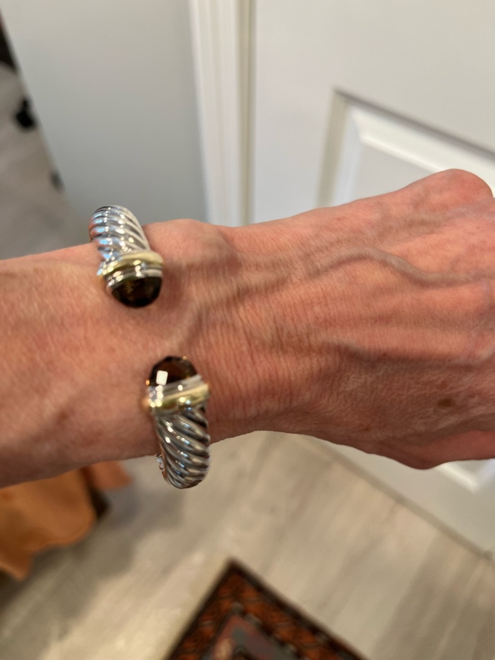 David Yurman sterling silver , 18k gold accents and Smokey topaz cuff